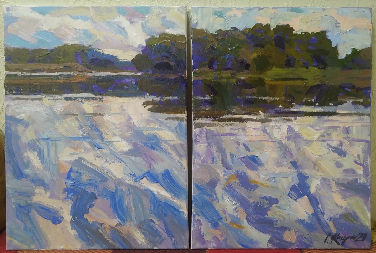 Impressionistic Landscape Acrylic Painting By Sergey Kachin, 35 X 24", Windy Day, Original Artwork