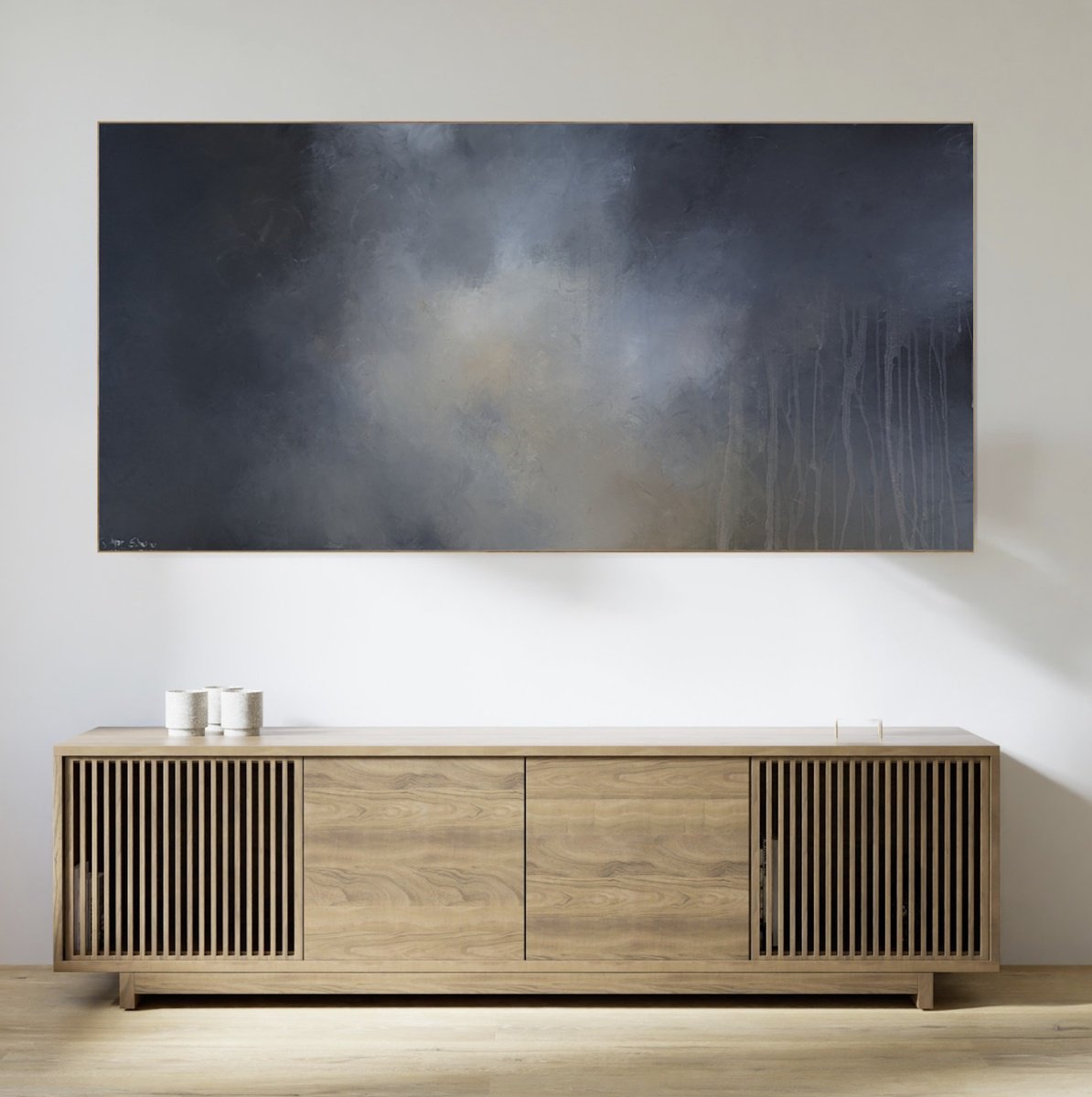 Abstract Acrylic Painting By Gabriela Azar Schreiner, 75 X 39, November Rain, Original Artwork