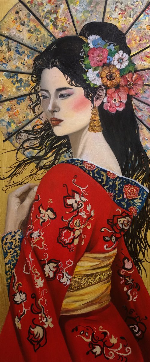 Geisha in a red kimono by Anna Rita Angiolelli