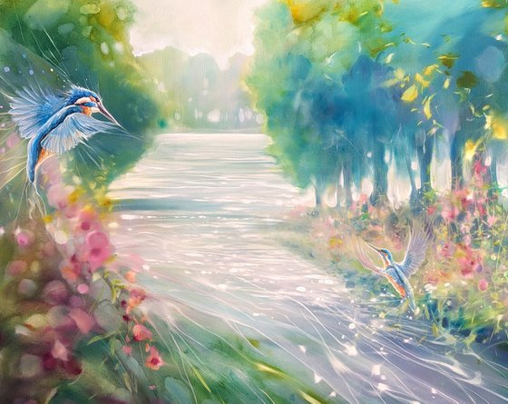 The Kingfishers Eden, a magical kingfisher painting