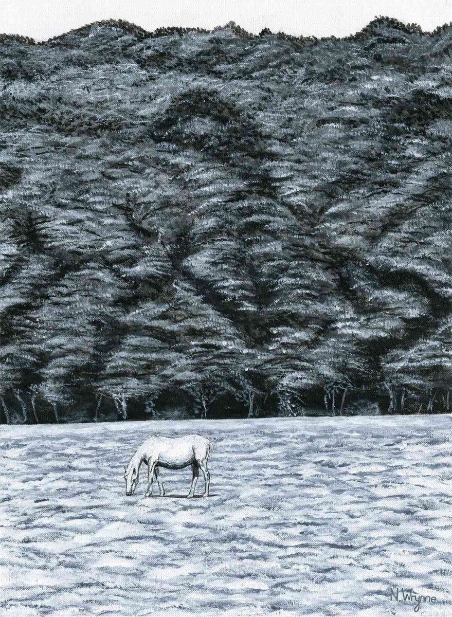White New Forest Pony - Monochrome Horse painting by Neil Wrynne