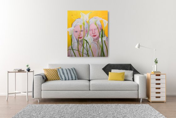 Flower nymphs, Albino twins women portrait