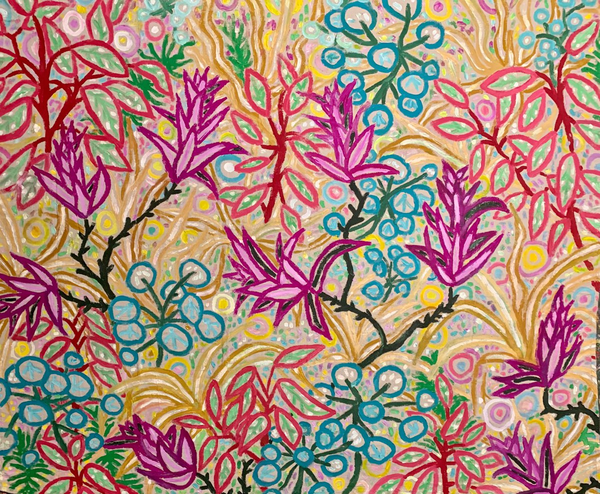 Expressive Botanical Acrylic Painting By Katie Jurkiewicz, 60 X 48", Boat Lily + Chinese Money Plant, Original Artwork