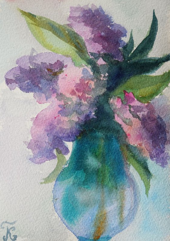 Flowers lilac Watercolor painting