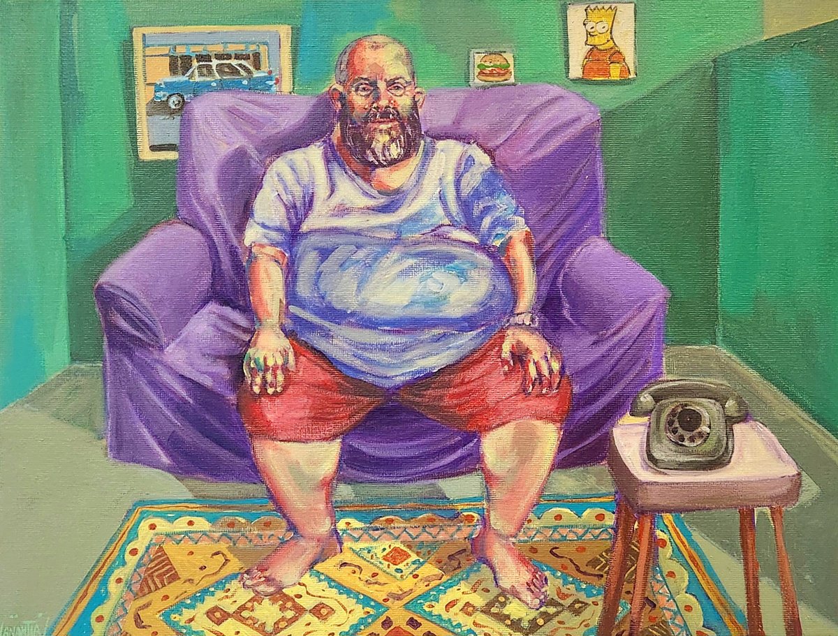 Expressive Portrait Acrylic Painting By Anahita Amouzegar, 16 X 12, The Vibrant World Of A Singular Soul, Original Artwork