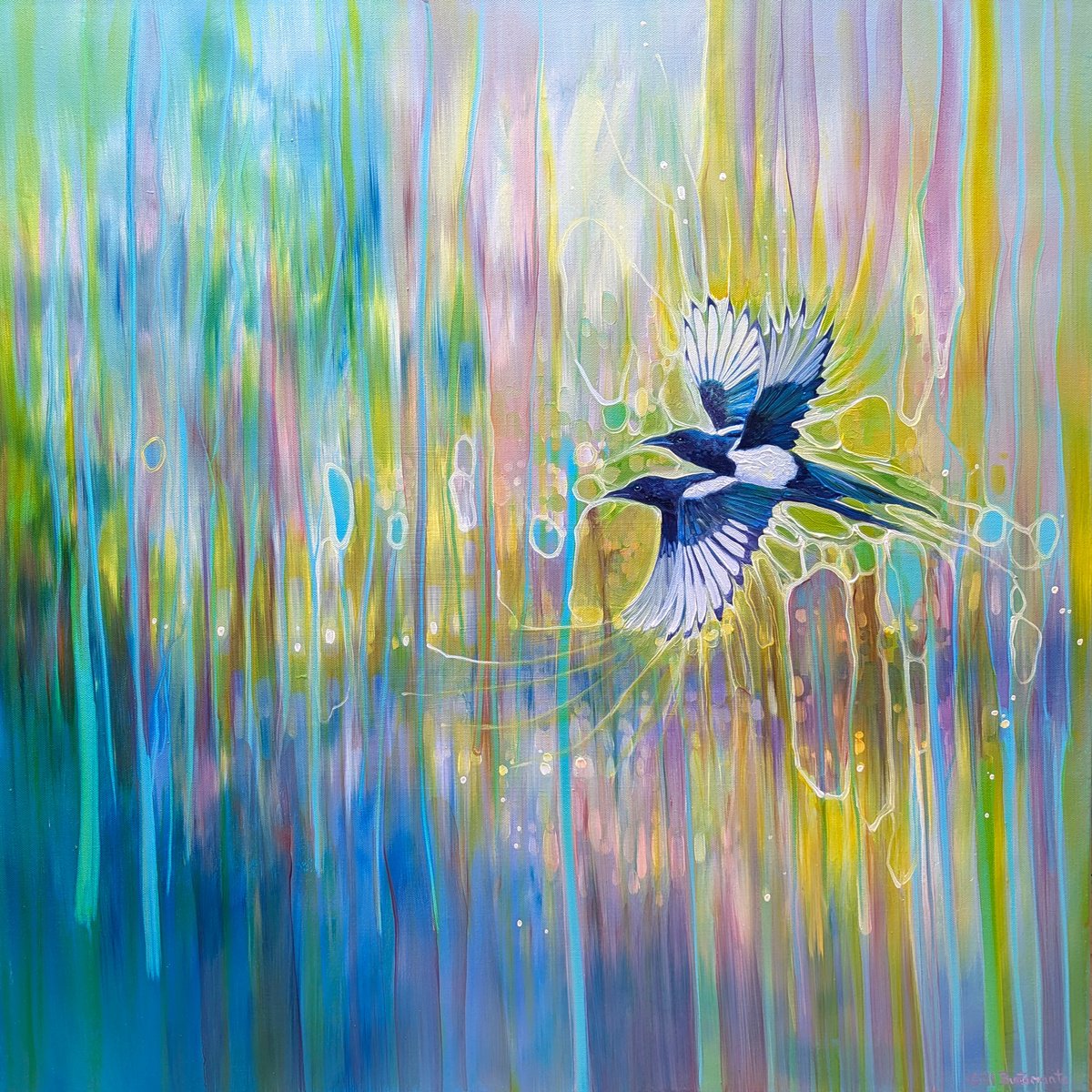 Expressive Oil Painting , One For Sorrow, Two For Joy- By Gill Bustamante, 30 X 30, Artwork For Sale On Artfinder