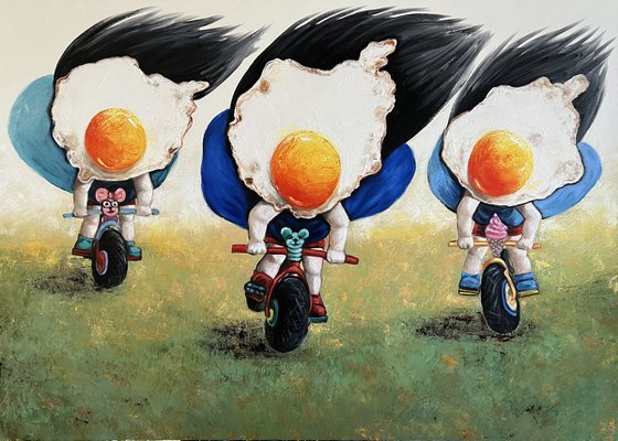 Egg girls riding bikes