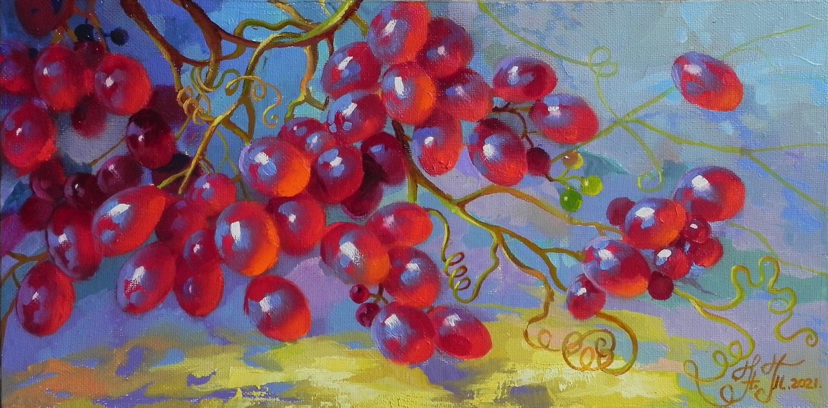 Grapes Original art Kitchen decor 2021 by Tetiana Novikova