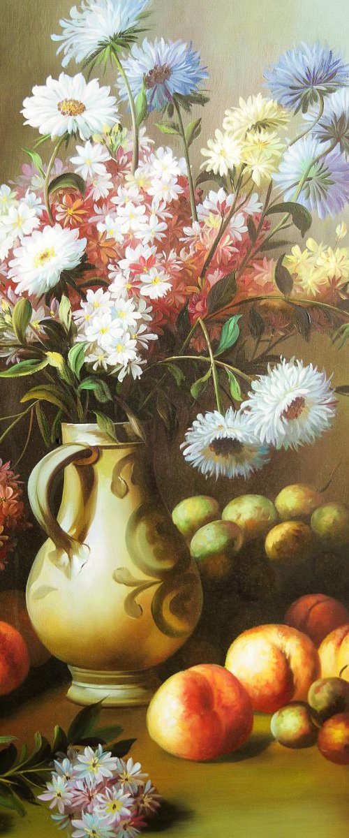 Still life floral and fruits composition by GOUYETTE jean-michel