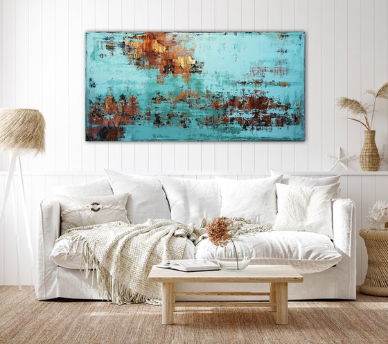 ATLANTIS - LARGE ABSTRACT PAINTING * TURQUOISE * RUST * TEXTURED