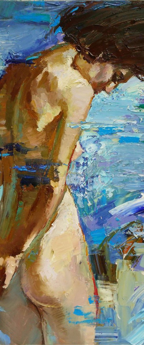 Beautiful nude girl portrait Original oil painting by Anastasiia Valiulina