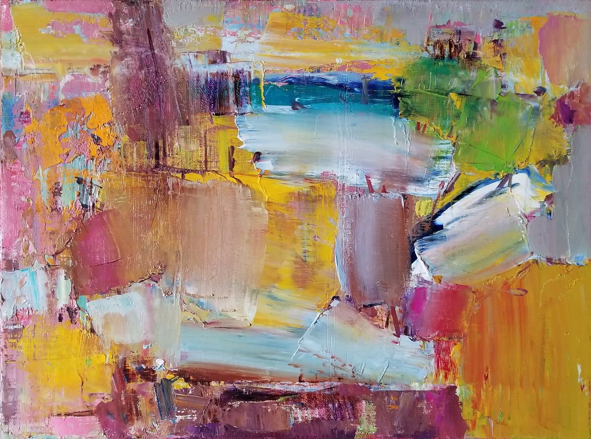 Organic Abstract Oil Painting By Florina Breazu, 16 X 12, Delight, Original Artwork