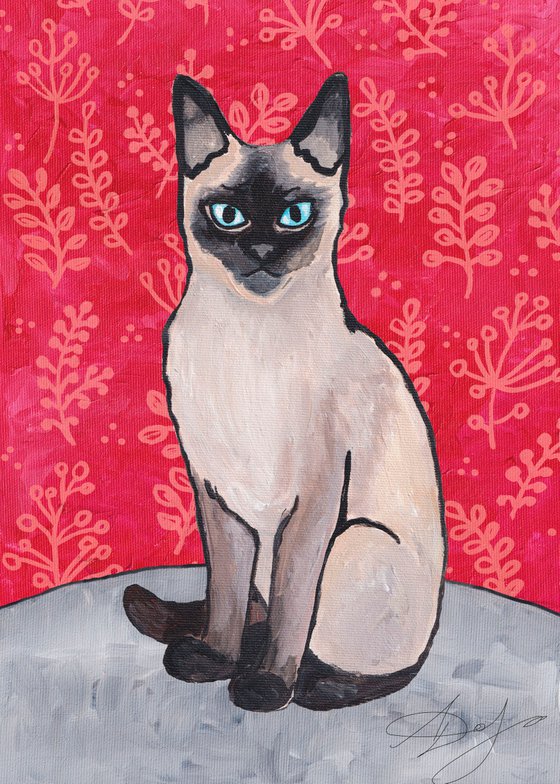 Siamese Cat On A Red Background