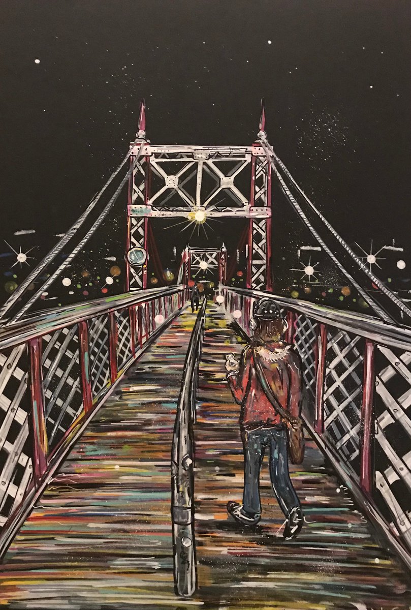 Illustrative Painting , Walking Home - (Gaol Ferry Bridge - Bristol) By John Curtis, 12 X 16, Artwork For Sale On Artfinder