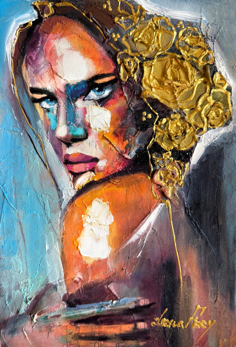 Expressive Portrait Painting By Lana Frey, 8 X 12", When The Sun Touches Skin, Original Artwork
