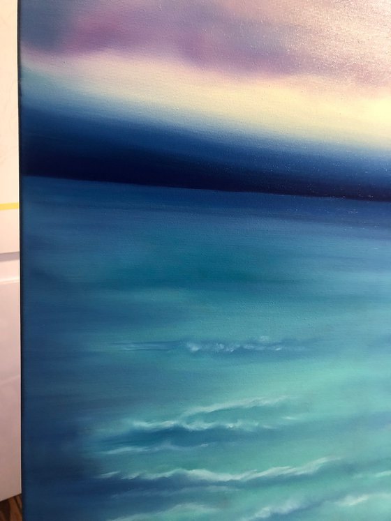 Sunset sea, turquoise waves