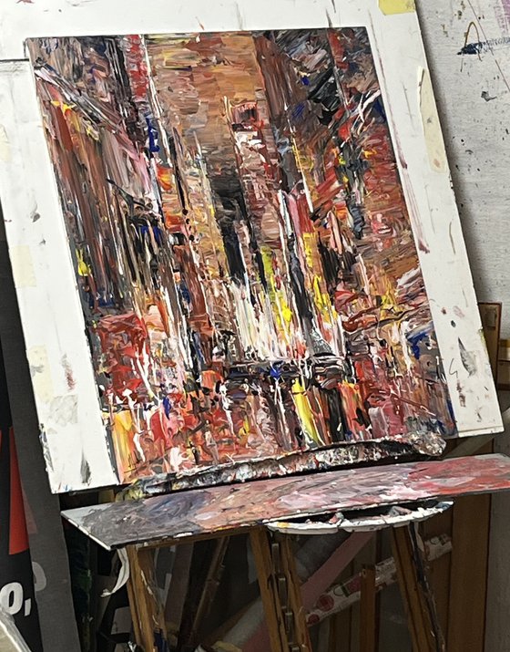 CITY LIGHTS 3, abstract impressionist painting 55x65cm