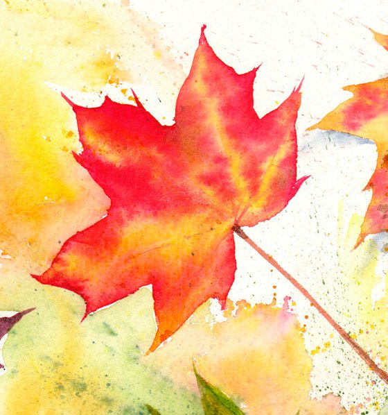 Autumn Leaves, Maple leaves, Watercolour, Watercolor, Original Art, vibrant Foliage painting, contemporary art