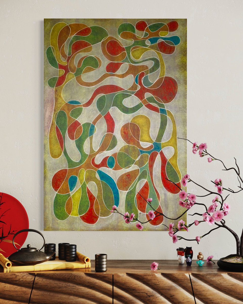 Abstract Acrylic Painting By Maarit Korhonen, 32 X 47", Boogie, Original Artwork