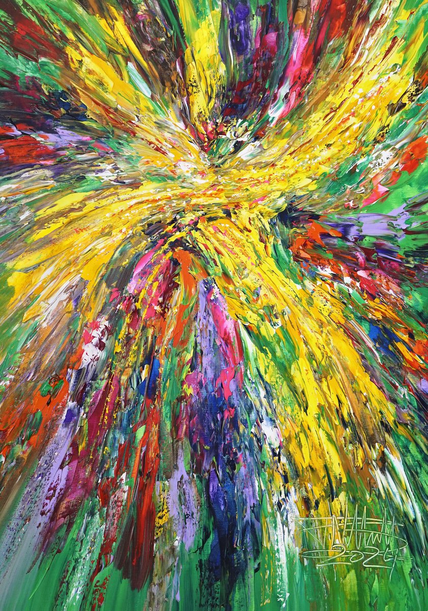 Abstract Acrylic Painting By Peter Nottrott, 28 X 39", Green Energy A 1, Original Artwork