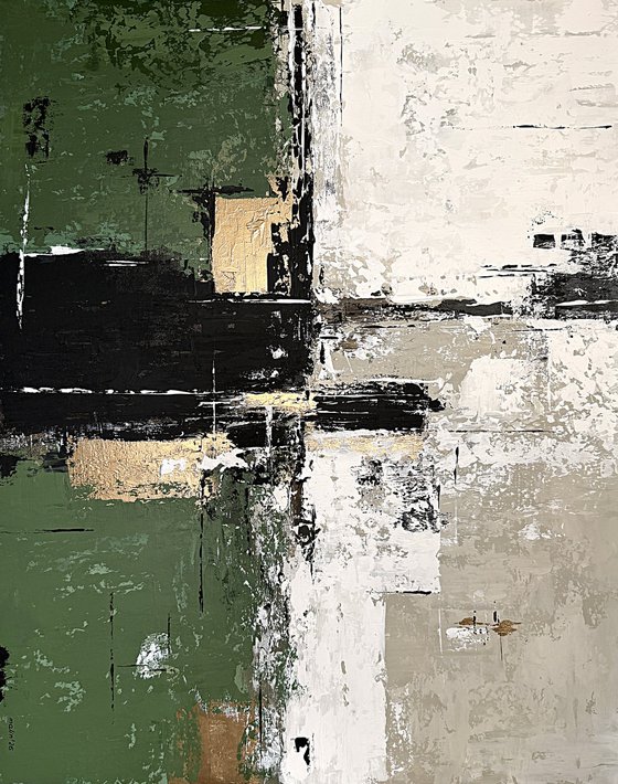 Verdant Axis. Grey Green Gold Textured