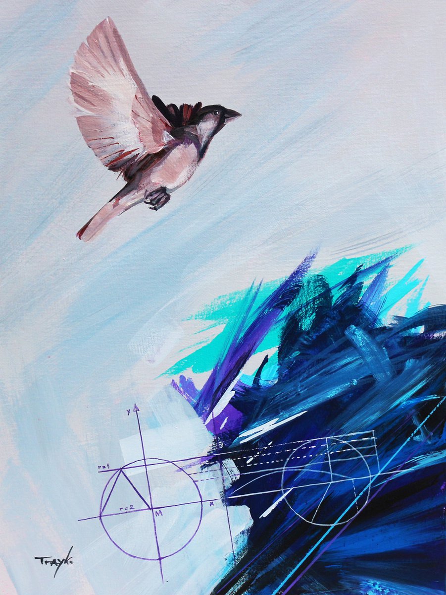 Impressionistic Animal Acrylic Painting By Trayko Popov, 12 X 16", Birds Know The Way. Morning. Urban. Landscape. Birds In The Sky. Country. Autumn., Artfinder