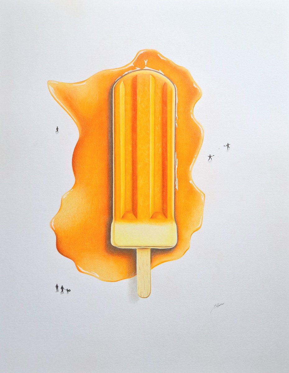 Urban And Pop Still Life Pencil Drawing By Daniel Shipton, 16 X 20, Orange Ice Pop, Original Artwork