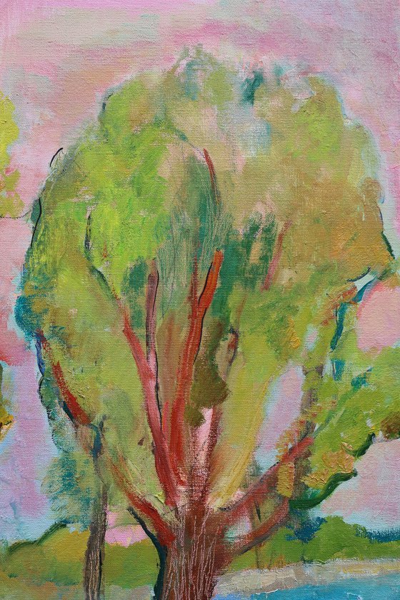 The girl is sunbathing