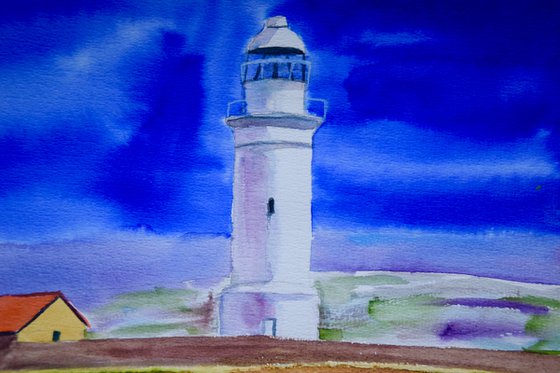 Lighthouse Original Watercolour Painting, Seascape Wall Art, Sea Large Artwork
