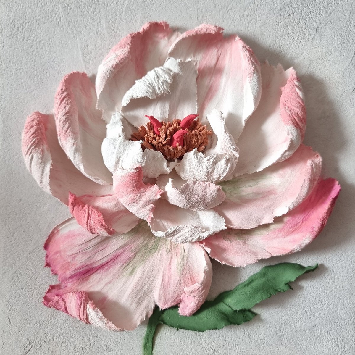 Photorealistic Botanical Sculpture By Irina Stepanova, 8 X 8, Sweet Peony - Flower Panel, Original Artwork
