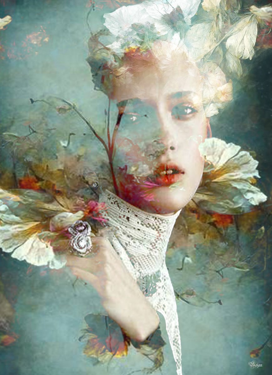 Illustrative Portrait Photograph By Bojan Jevtic, 31 X 43, Floral Wings, Original Artwork