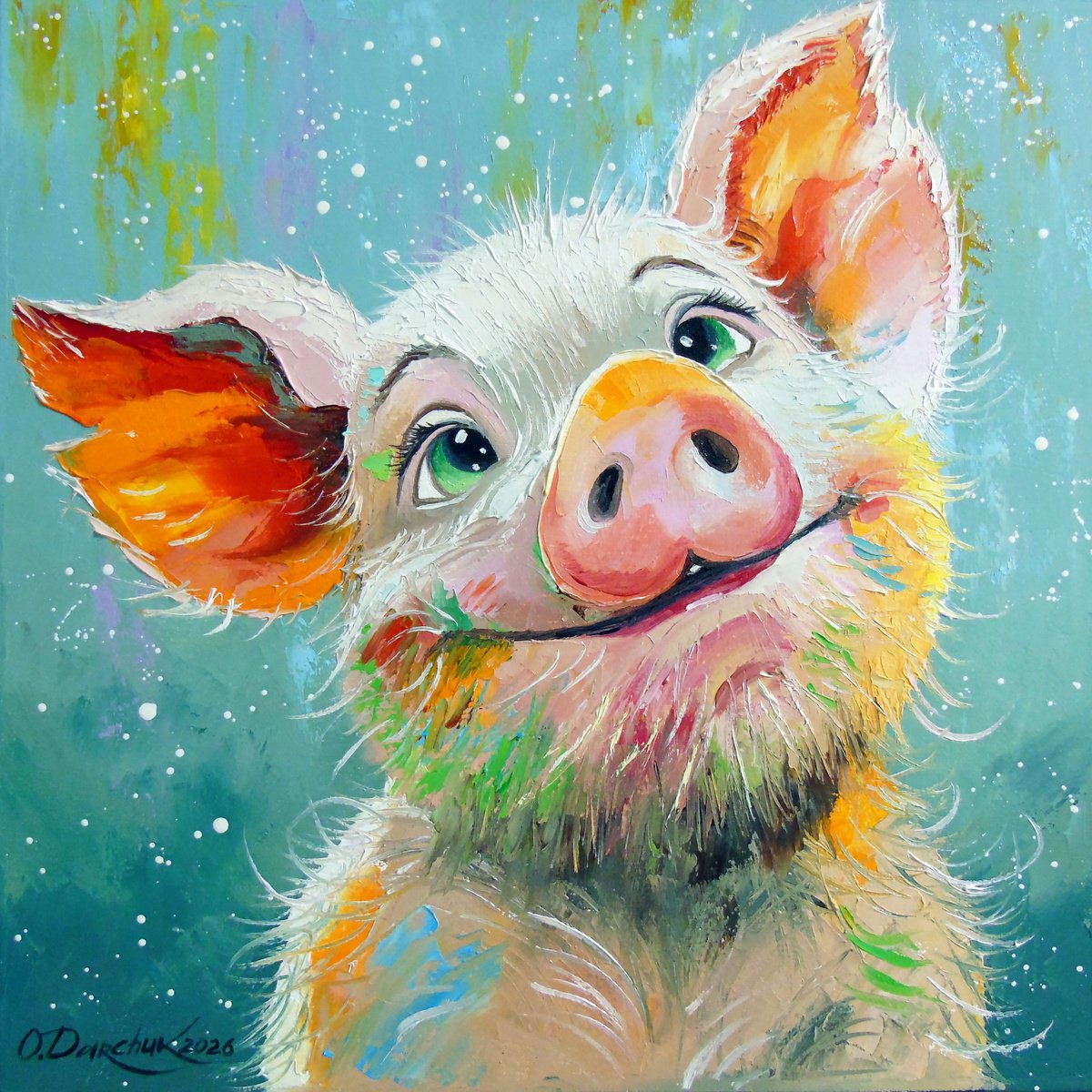 Happy Piglet By Olha Darchuk, 16 X 16, Artwork For Sale On Artfinder