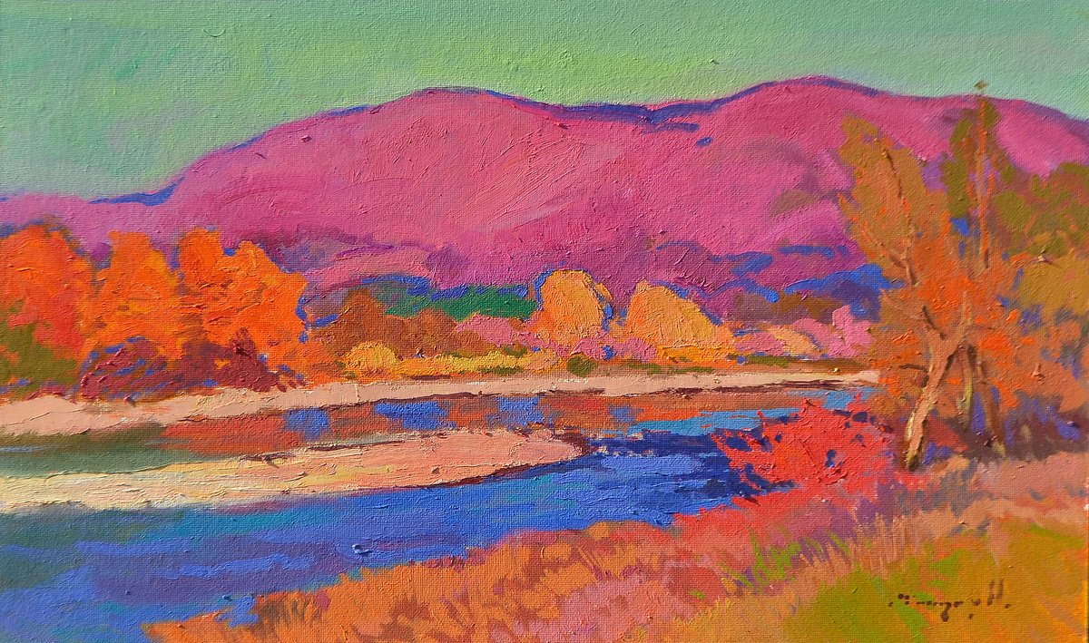 Impressionistic Landscape Oil Painting By Alexander Shandor, 31 X 20, Summer Memories, Original Artwork