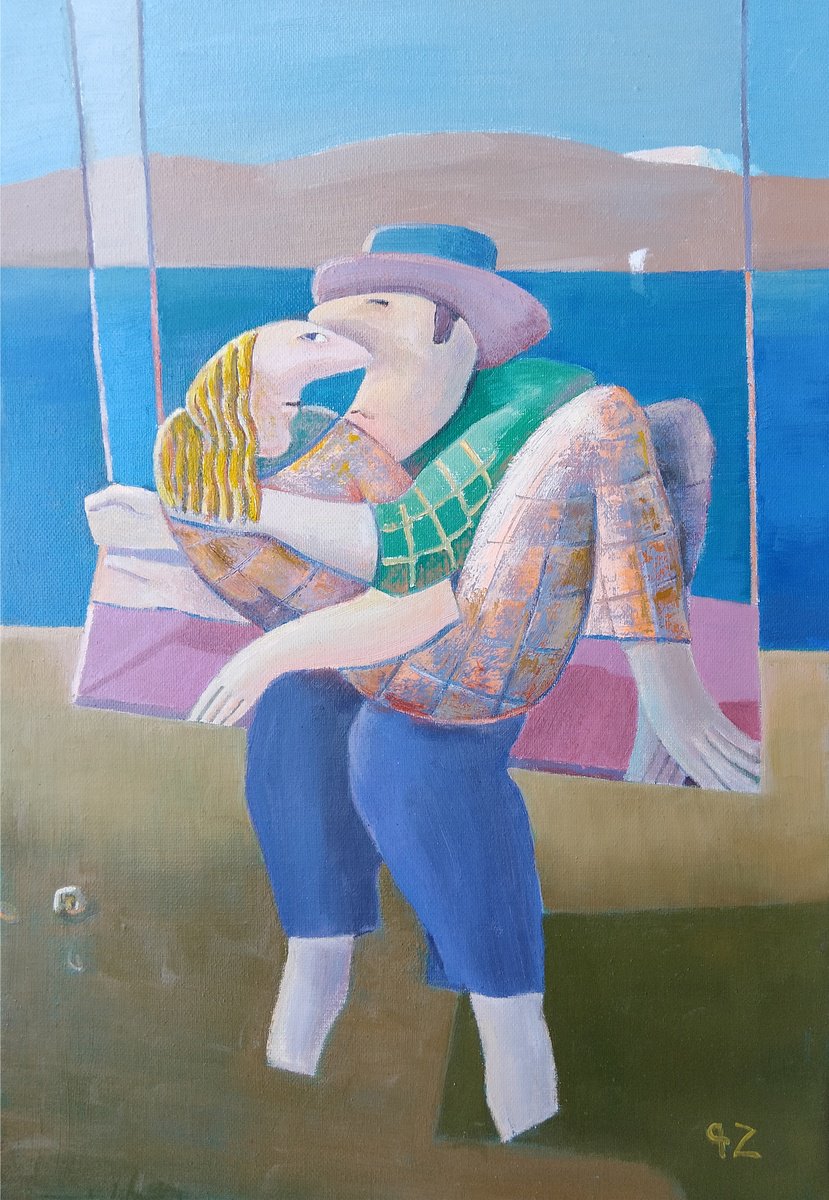 Naive Portrait Oil Painting By Gegham Hunanyan, 14 X 20, Pendulum, Original Artwork