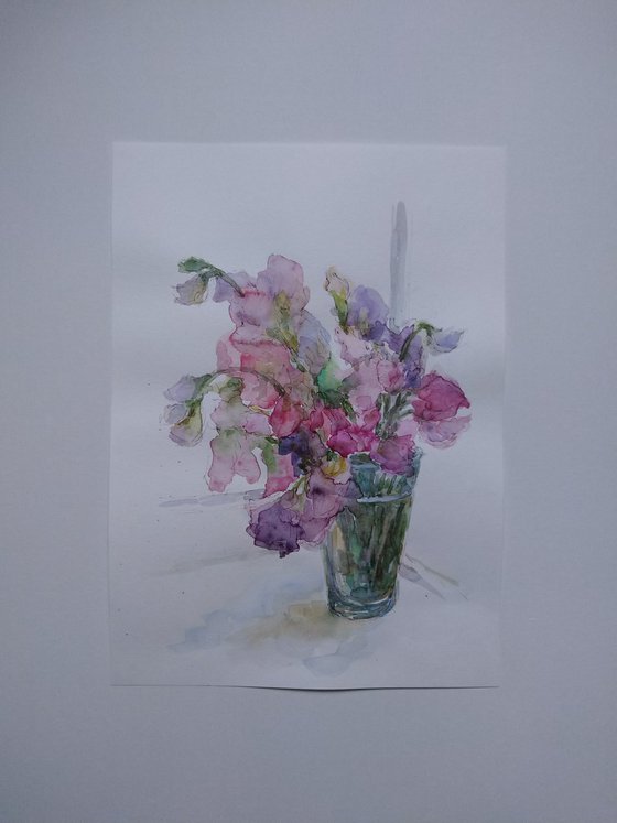 Sweet pea.  Original watercolour painting 2021