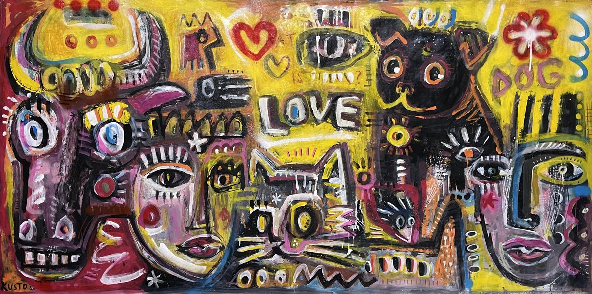 Impressionistic Animal Acrylic Painting By Daria Kusto, 73 X 37, What Is Love, Original Artwork