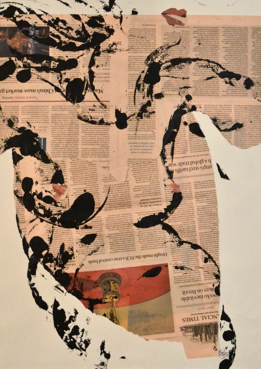 Expressive Portrait Collage By Seona Mason, 27 X 39", Jokes For Six, Original Artwork