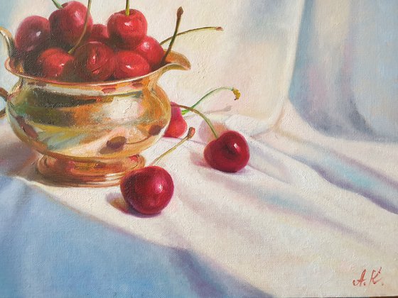 "Yummy!  " still life liGHt original painting PALETTE KNIFE  GIFT (2021)