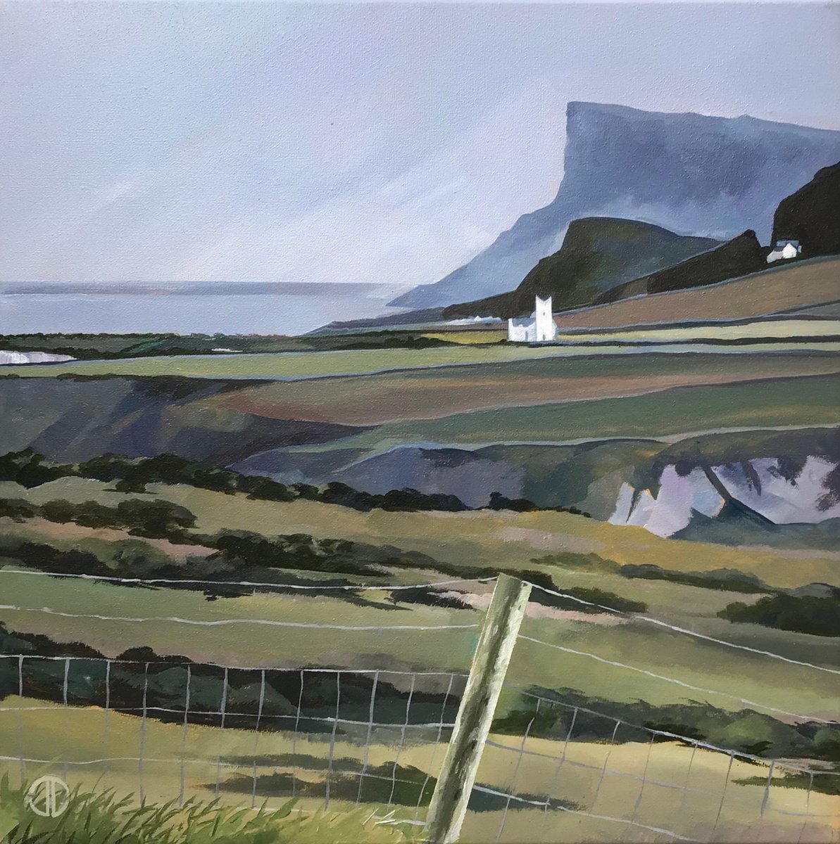 Impressionistic Landscape Acrylic Painting By Joseph Lynch, 20 X 20, The Church Ballintoy, Original Artwork