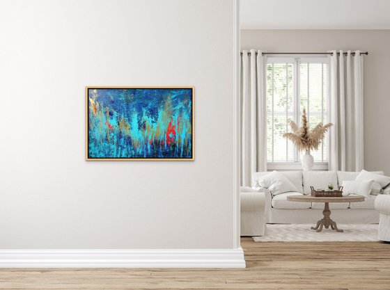 CARIBBEAN. Teal, Blue, Abstract Painting with Texture