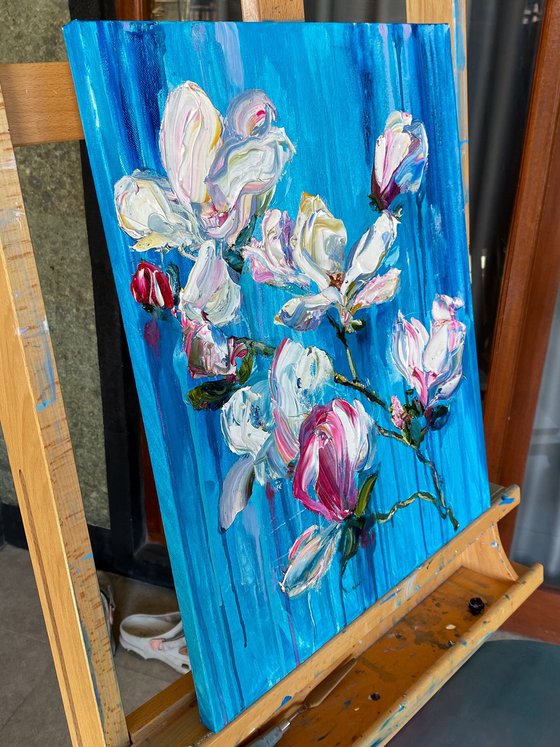 Magnolia on Turquoise