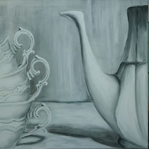 Time for Tea - Still life painting Black&White by Danijela Dan