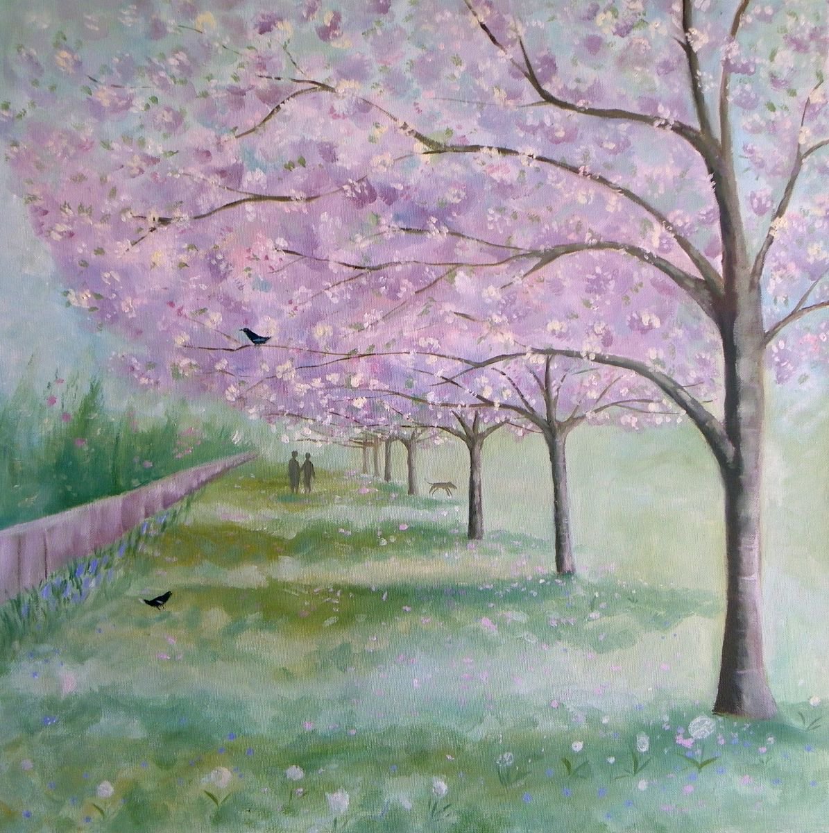 Blossom trees landscape painting by Mary Stubberfield