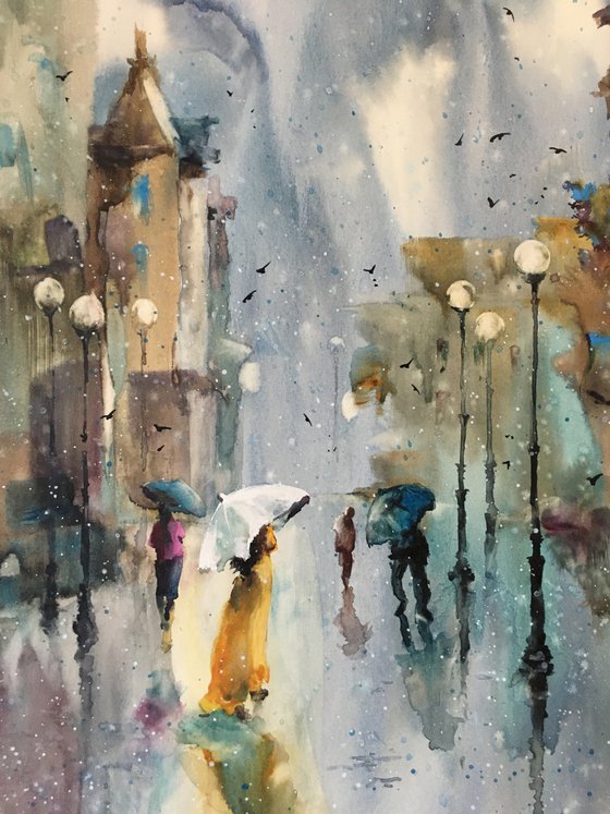 SOLD Watercolor “Sudden rain. Moody nature@