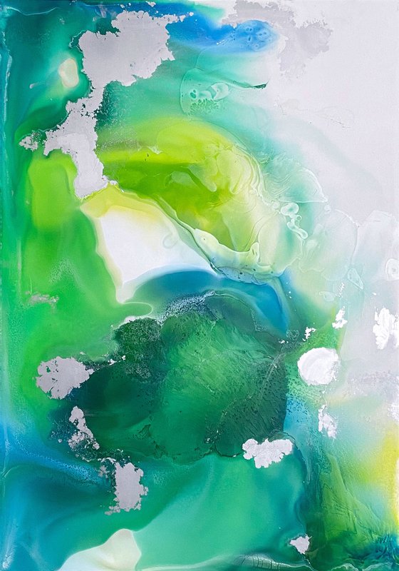 Emerald Silver Abstract Art