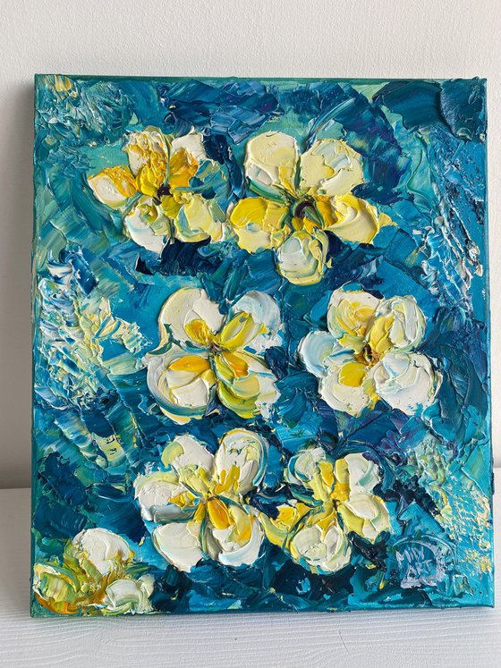 Blue & Yellow Frangipani Art