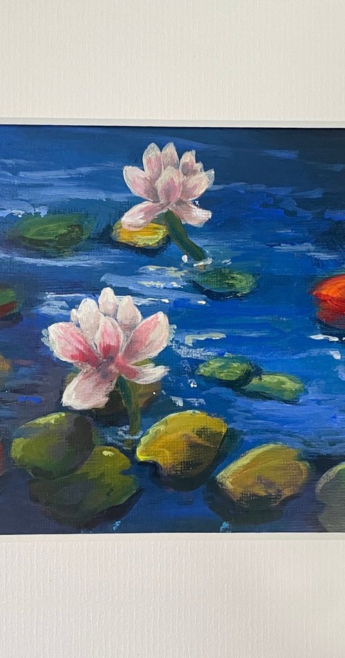 Evening light on water lilies by Emma Sian Pritchard