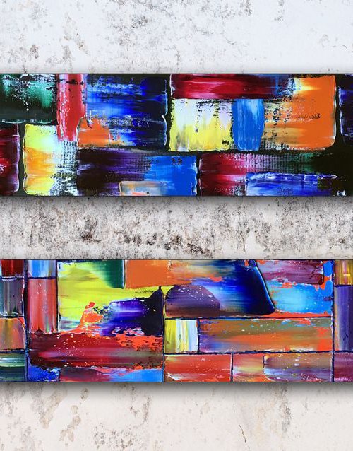 "Messy Geometry Series" - Save As A Series - Original PMS Abstract Diptych Oil Paintings On Wood - 32" x 16" by Preston M. Smith (PMS)