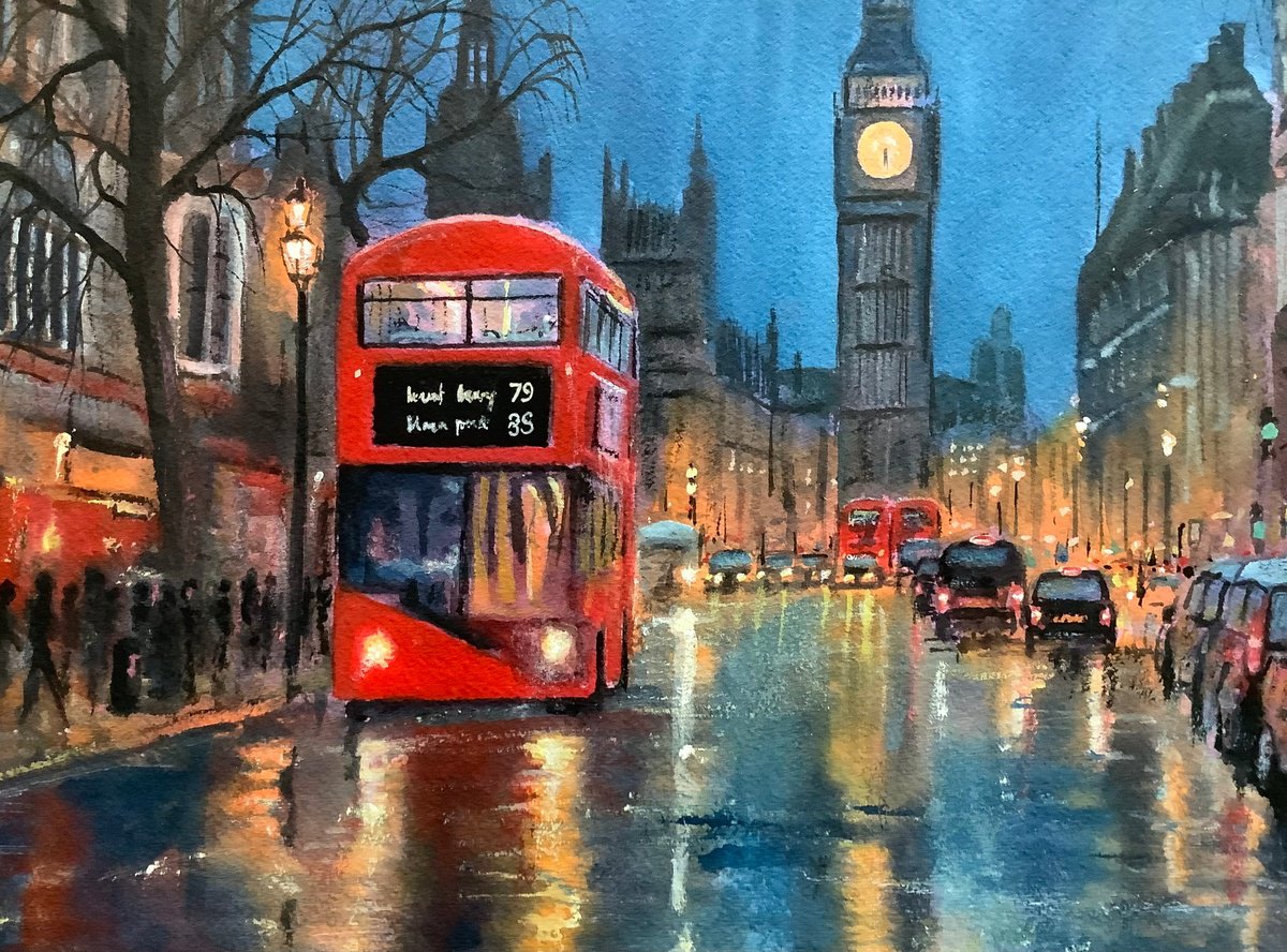 Impressionistic Cityscapes Watercolour By Darren Carey, 15 X 11, Streets Of London, Original Artwork