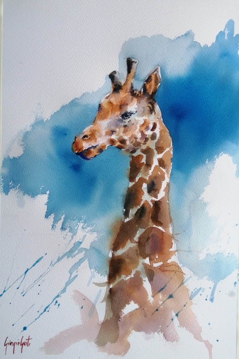 Impressionistic Watercolour , Giraffes 8 By Giorgio Gosti, 14 X 21, Artwork For Sale On Artfinder